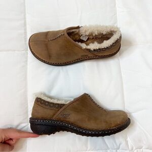Ugg Bettey Brown Leather Sherpa Lined Clogs